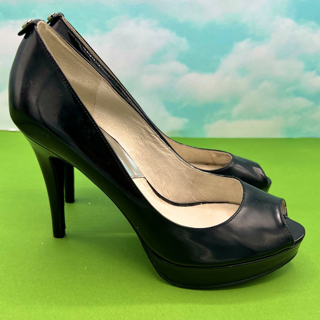 Michael Michael Kors Black Leather Open Toe Pumps